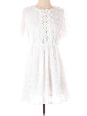 Shein White Lace Swiss Dot Mini Dress Open Back Tie Boho Cottagecore Romantic M